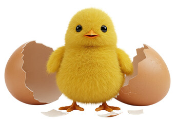 Isolated Adorable Newborn Chick Emerging from Cracked Egg