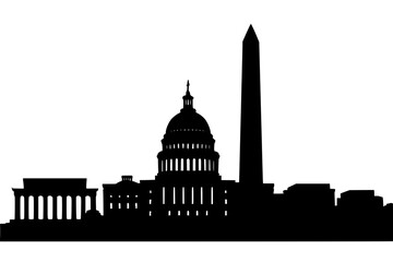 Silhouette of Washington D.C. landmarks including Capitol and Monument  