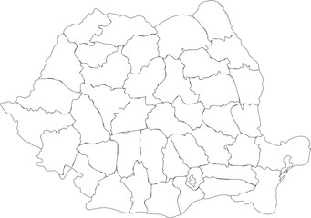 Obraz premium Romania Outline Map with Administrative District Borders Vector Illustration 