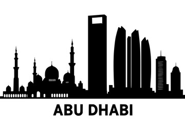 Abu Dhabi city skyline silhouette with iconic buildings and landmarks  
