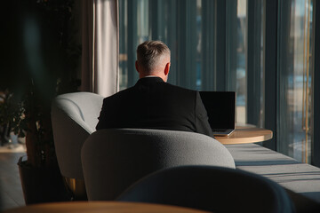 Freelance businessman working alone in a co-work space with his laptop