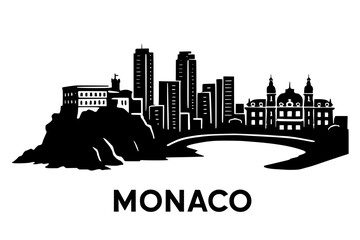Silhouette of Monaco skyline with landmarks and bridge illustration  