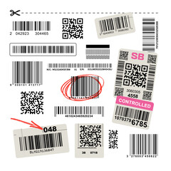 Fictional Barcodes and QR Codes Vector Set