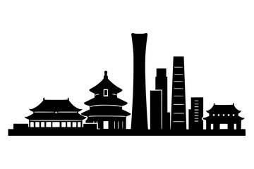 a stark black silhouette of the Beijing cityscape