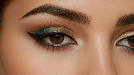 Obraz premium Close-Up Eye of a Dark-skinned Lady With Makeup, Dark-Skinned Lady Look