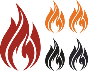 Stylized flame icons in red orange and black on white background