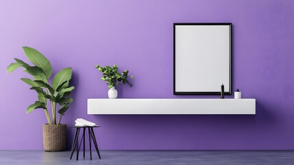 Modern Purple Wall Minimalist Home Decor Mockup