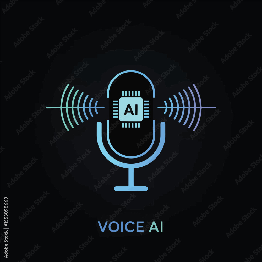 Poster teal and purple gradient voice a i icon microchip sound waves digital technology artificial intellig