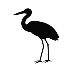 Elegant Standing Heron Bird Profile Silhouette Vector Illustration.