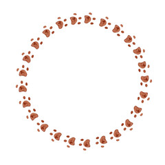 Watercolor Paw Print Circle Frame on Transparent Background - Cute Pet Animal Footprint Border for Design Projects