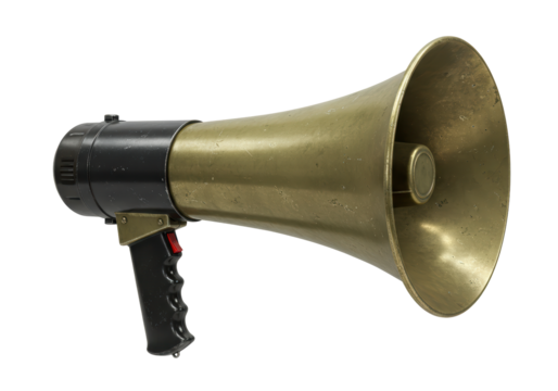 Isolated Vintage Brass Megaphone with Black Handle