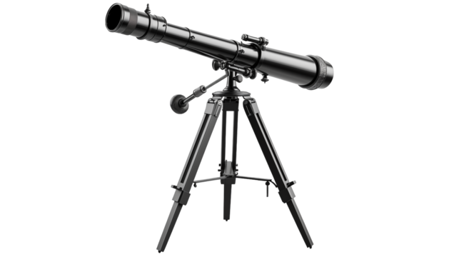 Sleek telescope on tripod against a transparent background for astronomy enthusiasts