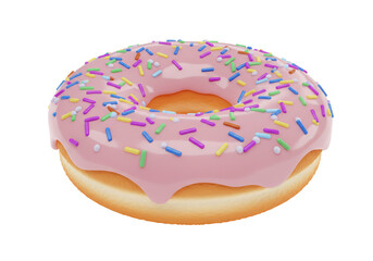 Isolated Delicious Pink Donut with Colorful Sprinkles
