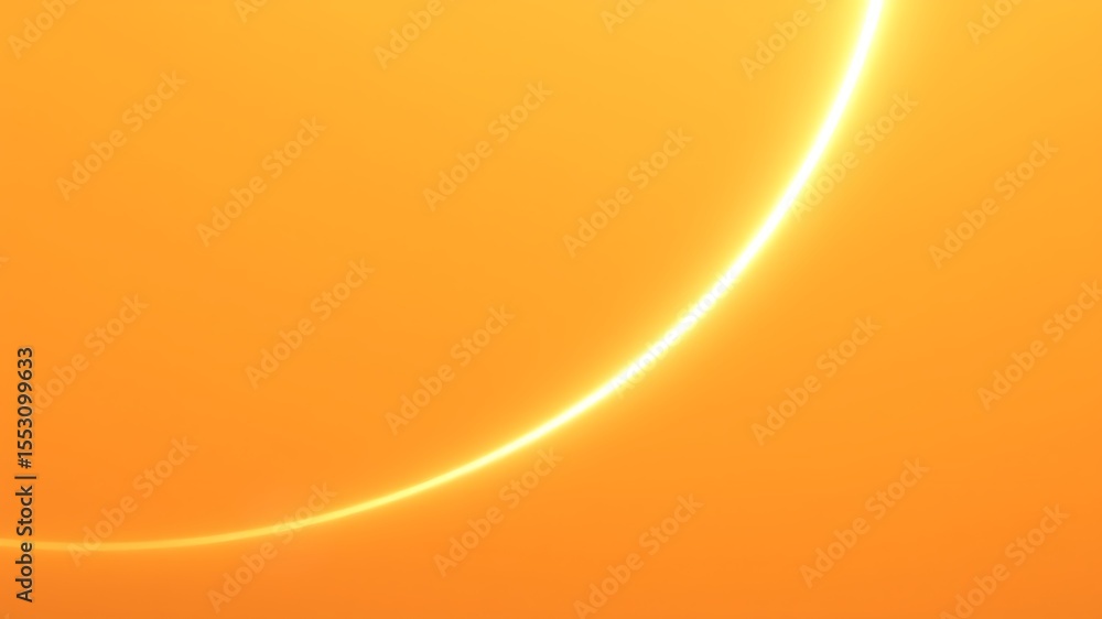 Poster bright orange background with a glowing white arc light creating a curved line abstract design