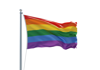 Isolated Waving Rainbow Pride Flag on Flagpole