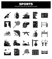 Collection of 25 Sports Icons. Ultimate Guide to Sport Equipment and Activities