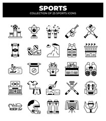 Collection of 25 Sports Icons. A Visual Guide to Various Athletic Activities and Equipment