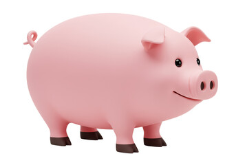 Isolated Smiling Pink Pig with Short Legs