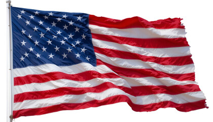 Vivid American flag waves proudly against a transparent backdrop, symbolizing freedom, patriotism, and national pride.