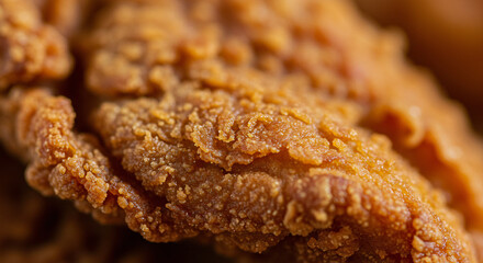 Extreme close-up of crunchy fried chicken skin. Golden brown texture.

