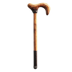 Rustic Wooden Walking Stick Image Handmade Cane with Carved Handle for on transparent background