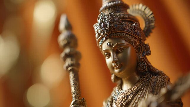Close-Up of Intricate Bronze Warrior Statue with Spear and Feathered Helmet