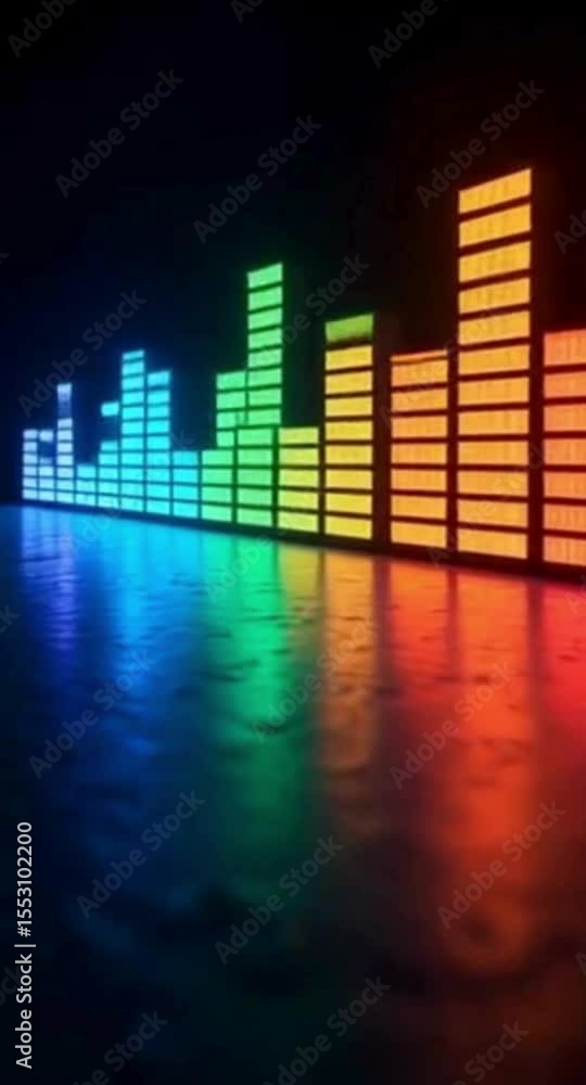 Poster vibrant spectrum a neon equalizer display with reflective surface in dark environment