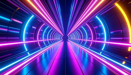 Obraz premium Neon Tunnel with Futuristic Lights.