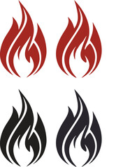 Stylized flame icons in red and black on white background