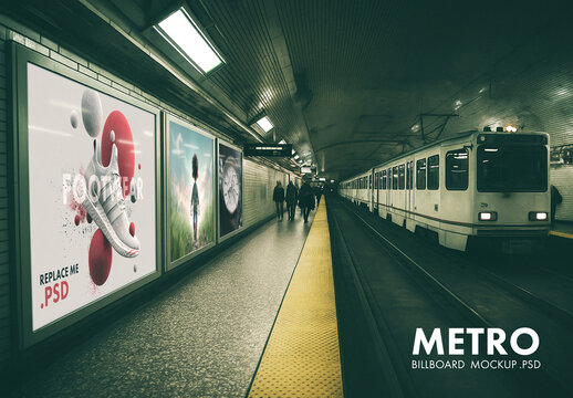 US subway metro underground poster mockup. Advertising billboard