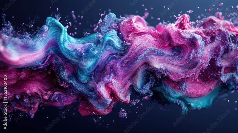 Poster an abstract composition of fluid swirls blending pinks and blues, evoking motion and emotion in a st