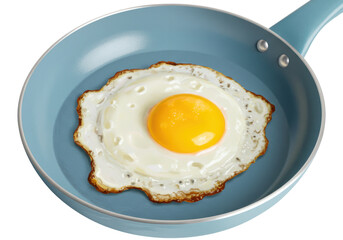 Isolated Fried Egg in Blue Frying Pan