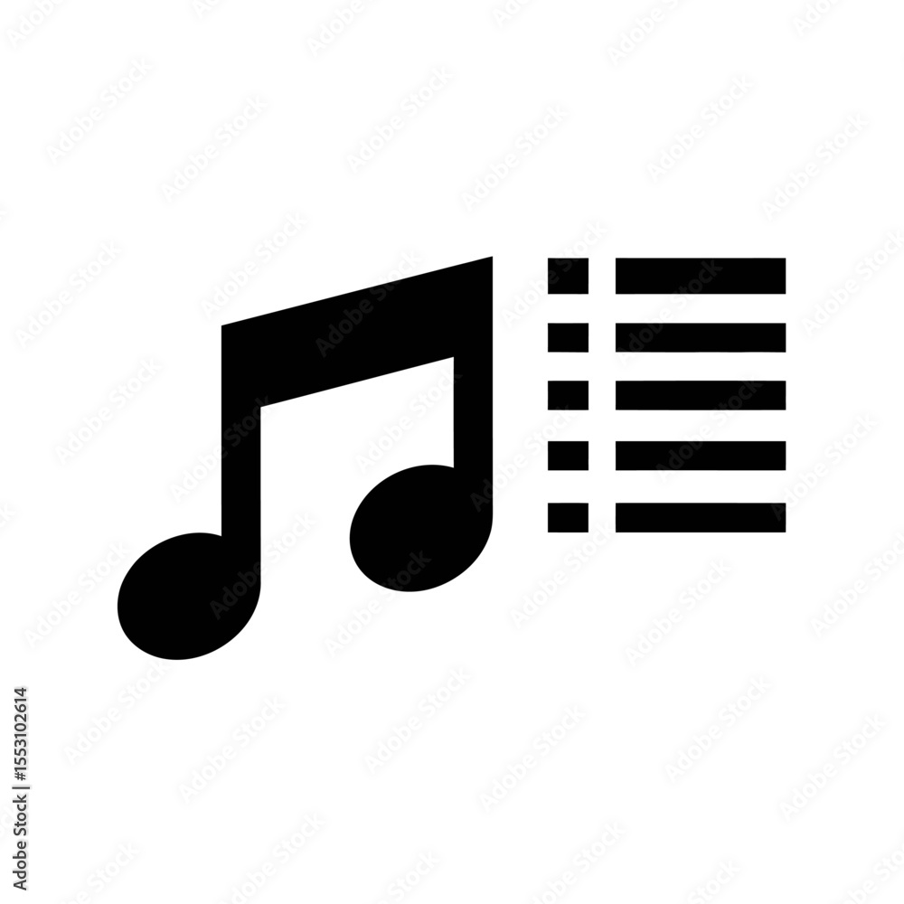 Poster black music note icon with a list of horizontal lines on a white background illustration image