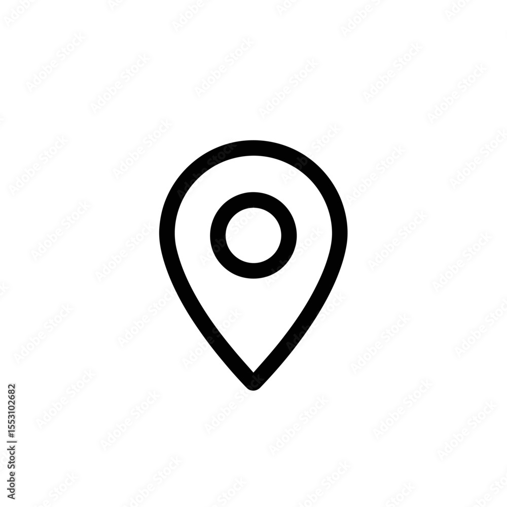 Poster a simple black outline of a location pin with a circle inside on a white background in vector format