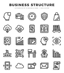 Set of 25 Business Structure Lineal Icons Pack.