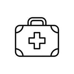 A simple line drawing of a first aid kit with a cross symbol on a white background in vector format