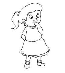 Cute cartoon hand drawn vector little girl watching outline.