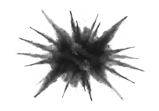 Black powder explosion isolated on transparent, png - Powered by Adobe