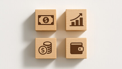 Visual concept combining money coins, digital wallet, and performance chart to represent income management, financial success, and wealth building through smart budgeting