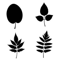 Silhouette Collection: Maple, Oak, Fern, and Willow Leaves; Minimalist Botanical Illustrations; Elegant Black and White Design.