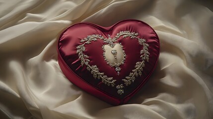 Elegant Red Heart-Shaped Box with Embroidered Design