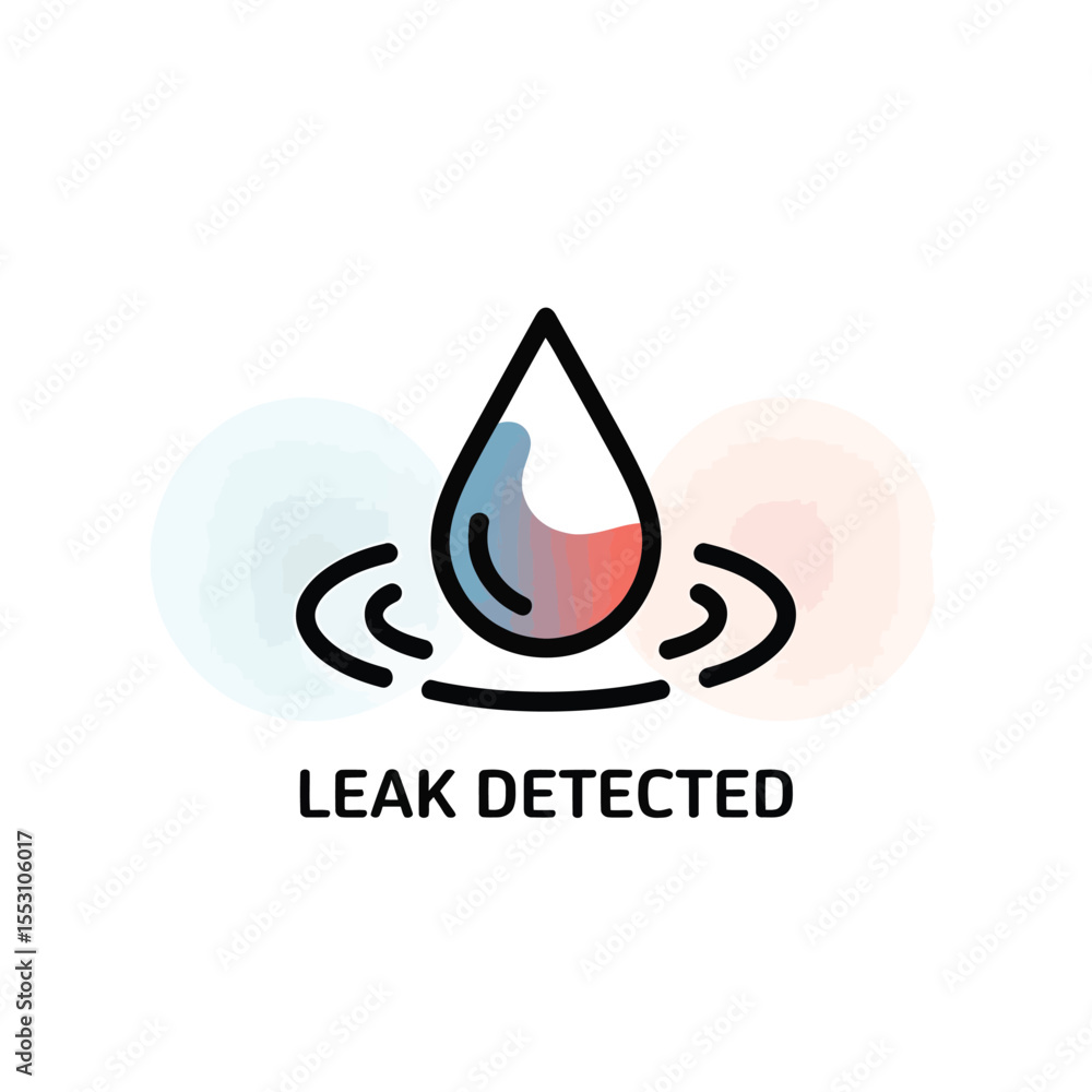 Aufkleber water leak detection icon blue red gradient drop ripples circles smart home system alert sensor tech