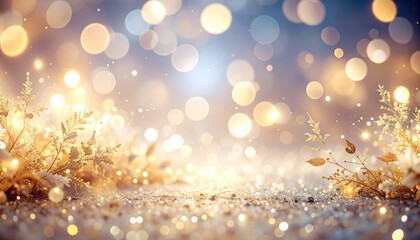 Obraz premium Enchanting golden bokeh lights magical forest abstract photography serene atmosphere close-up view dreamy concept for festive seasons
