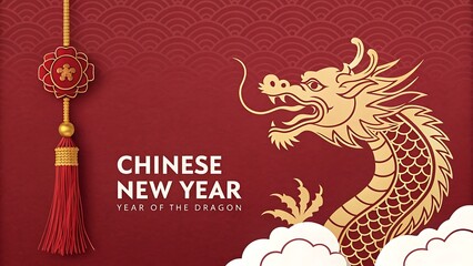 Chinese New Year celebration with Dragon illustration in vintage art style
