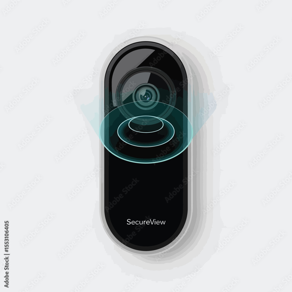 Poster white and black secure view smart doorbell camera with teal motion sensor graphic oval shaped device