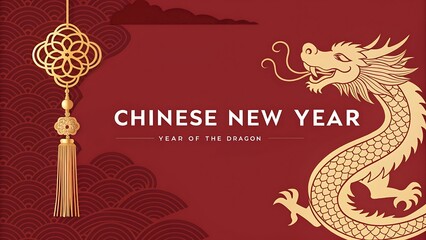 Chinese New Year celebration with Dragon illustration in vintage art style
