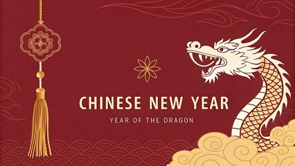 Chinese New Year celebration with Dragon illustration in vintage art style
