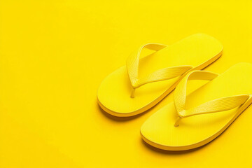 Bright yellow flip flops perfect for summer adventures at the beach