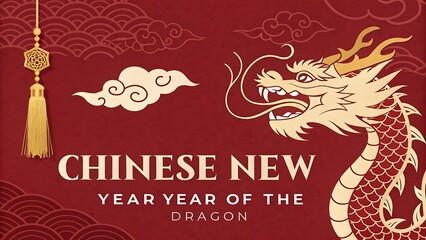 Chinese New Year celebration with Dragon illustration in vintage art style
