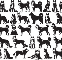 Siberian Husky Dog Vector Illustration in Black and White	